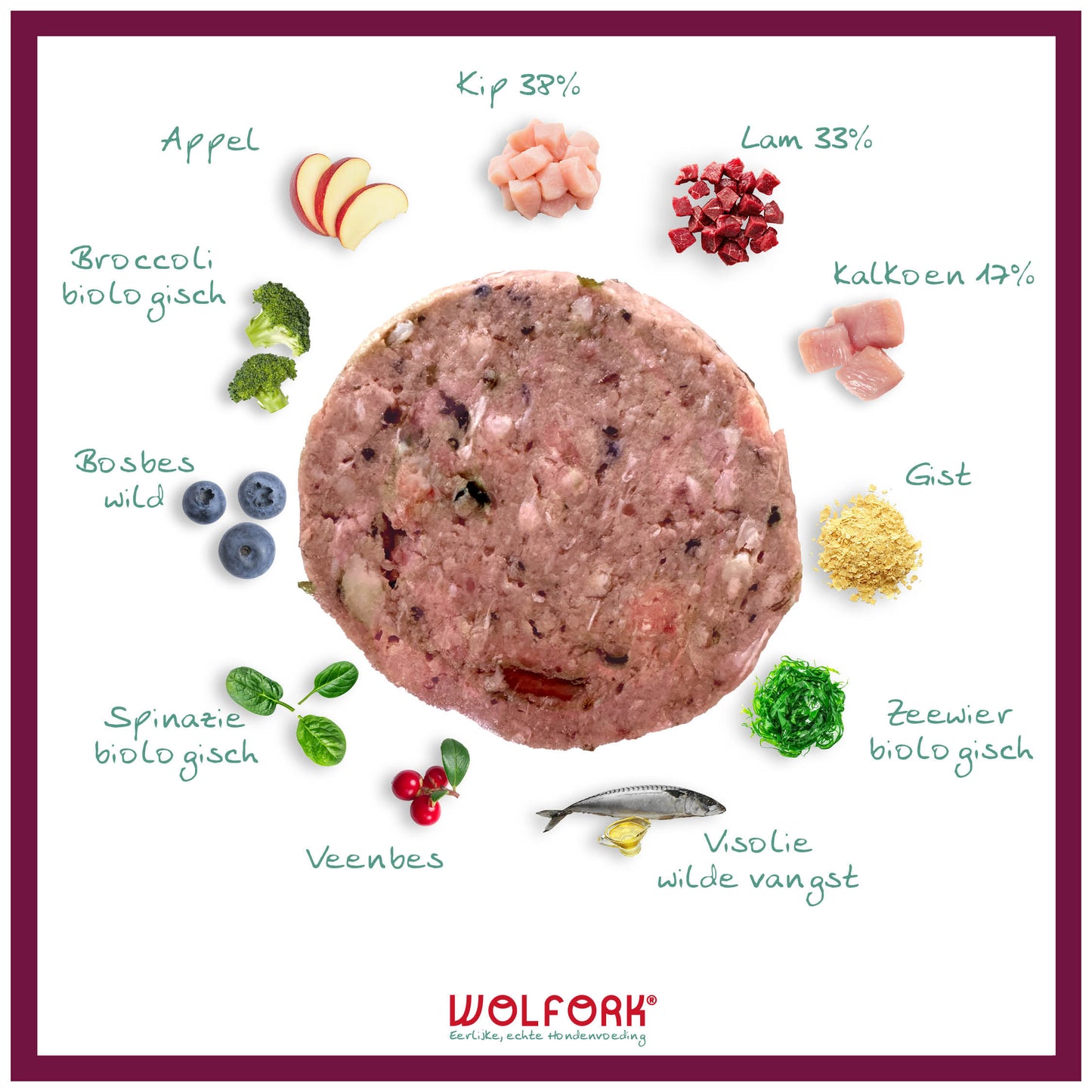 Overzicht van ingrediënten in Wolfork Senior Compleet | Rundvrij hondenvoeding.