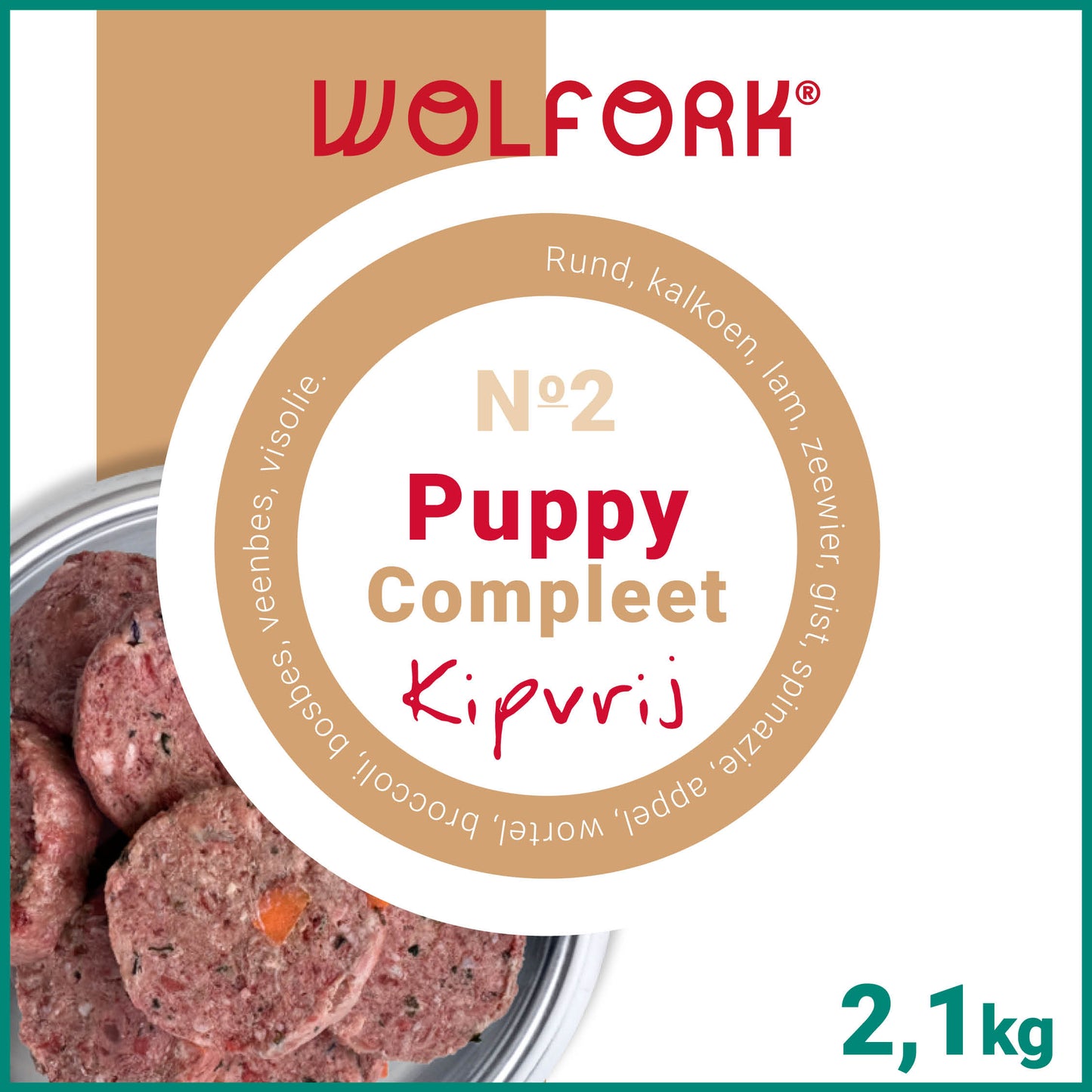 Wolfork Puppy Compleet | Kipvrij. 100% natuurlijke rauwe hondenvoeding.