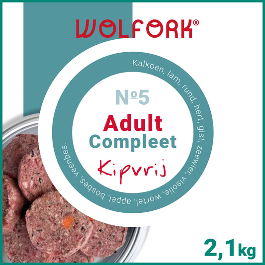 Wolfork Adult Compleet | Kipvrij. 100% natuurlijke rauwe hondenvoeding.
