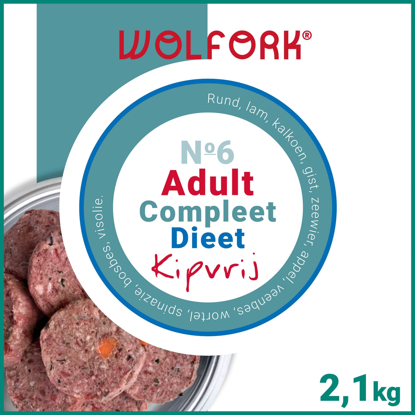 Wolfork Adult Dieet Compleet | Kipvrij. 100% natuurlijke rauwe hondenvoeding.