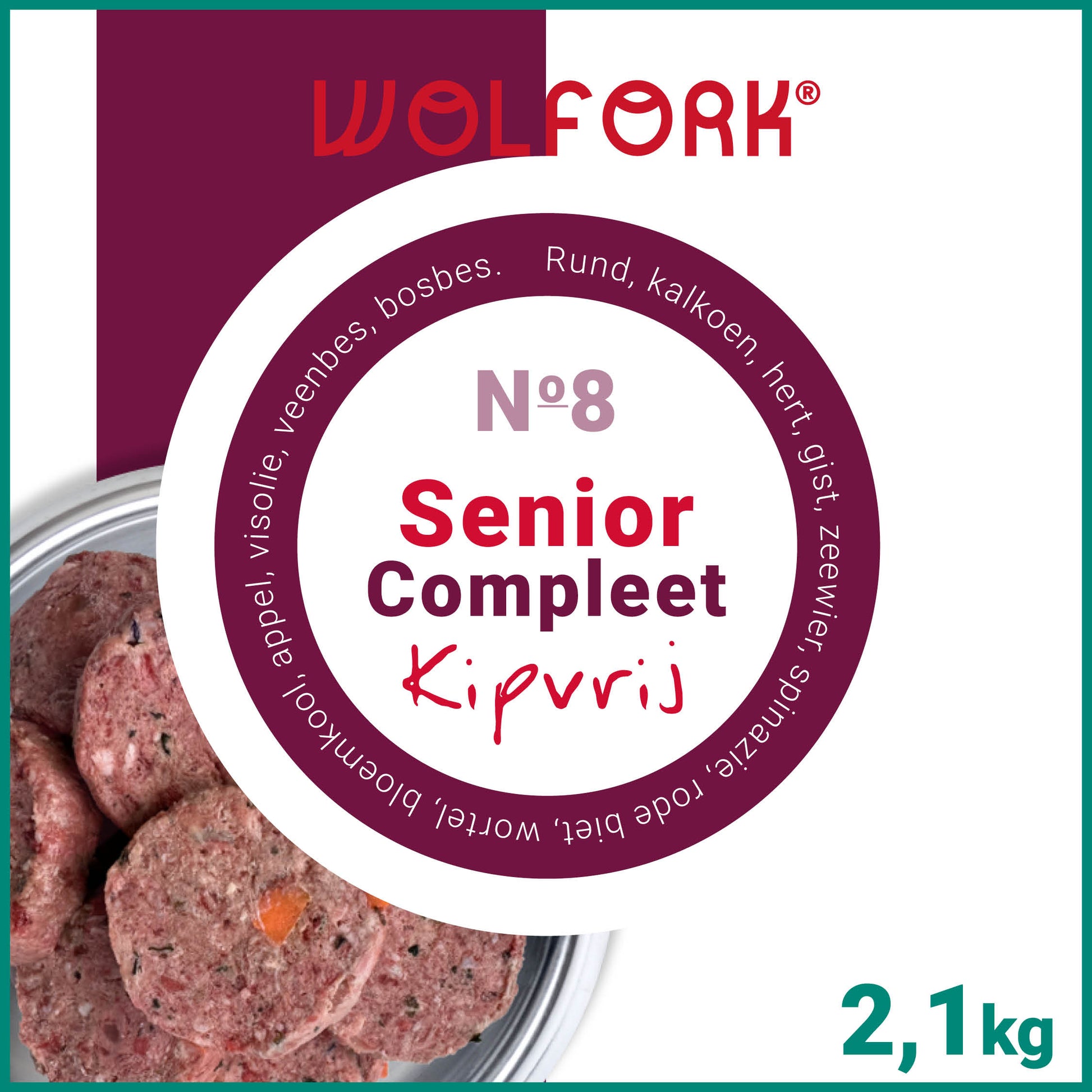 Wolfork Senior Compleet | Kipvrij. 100% natuurlijke rauwe hondenvoeding.
