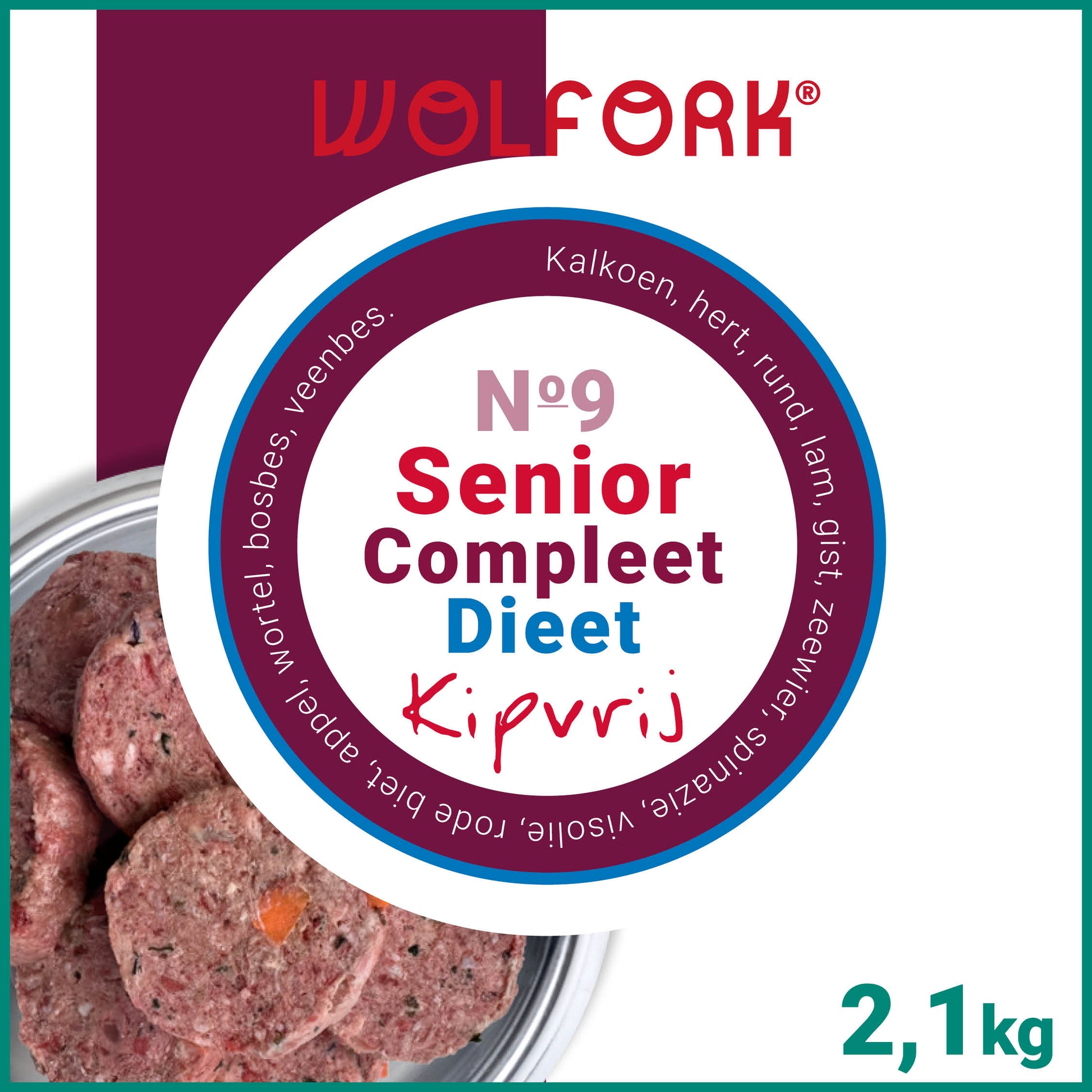 Wolfork Senior Dieet Compleet | Kipvrij. 100% natuurlijke rauwe hondenvoeding.