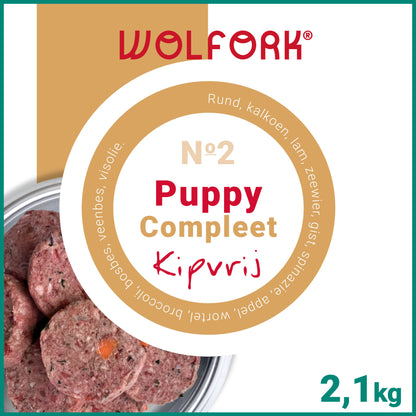 Wolfork Puppy Compleet | Kipvrij. 100% natuurlijke rauwe hondenvoeding.