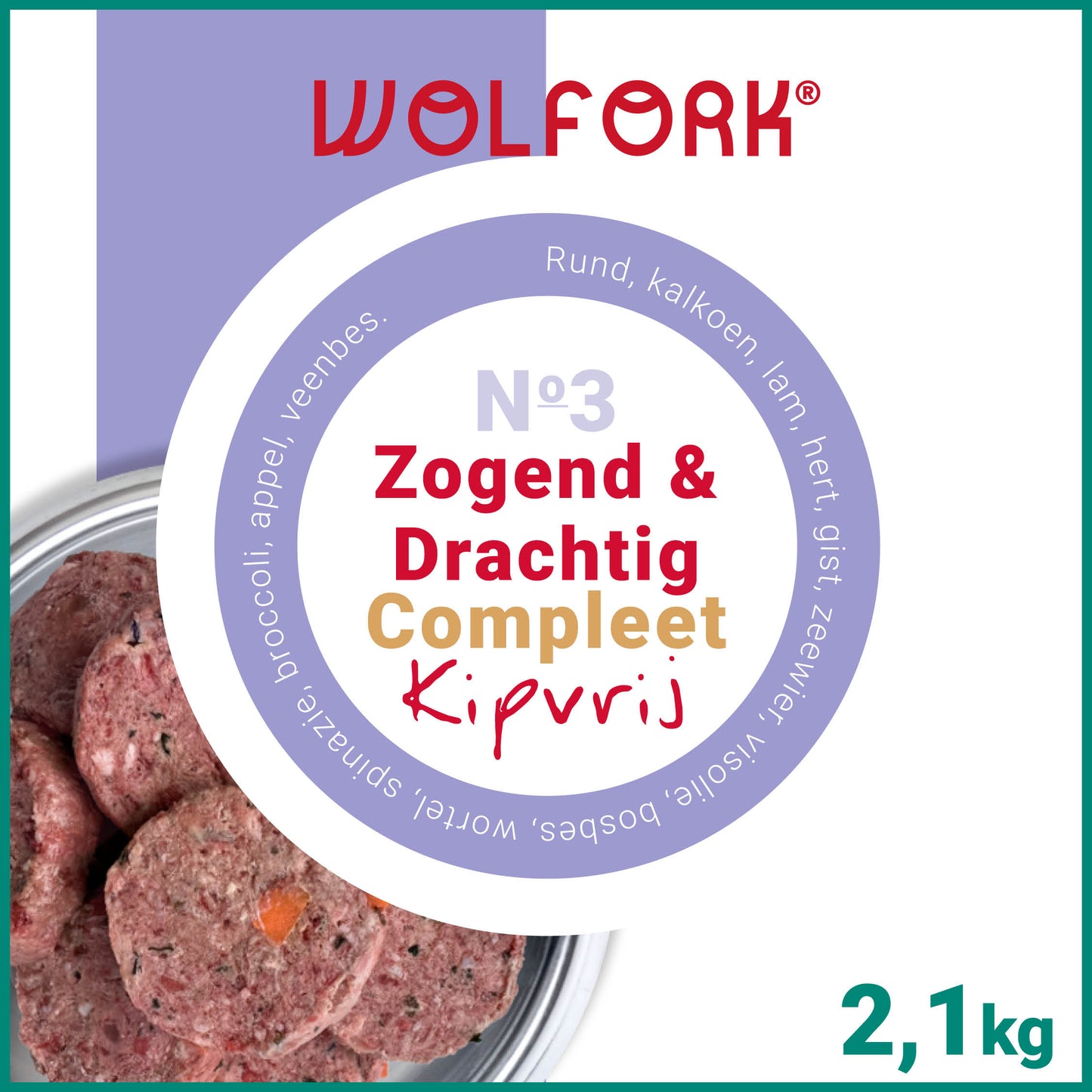 Wolfork Drachtig & Zogend Compleet | Kipvrij. 100% natuurlijke rauwe hondenvoeding.