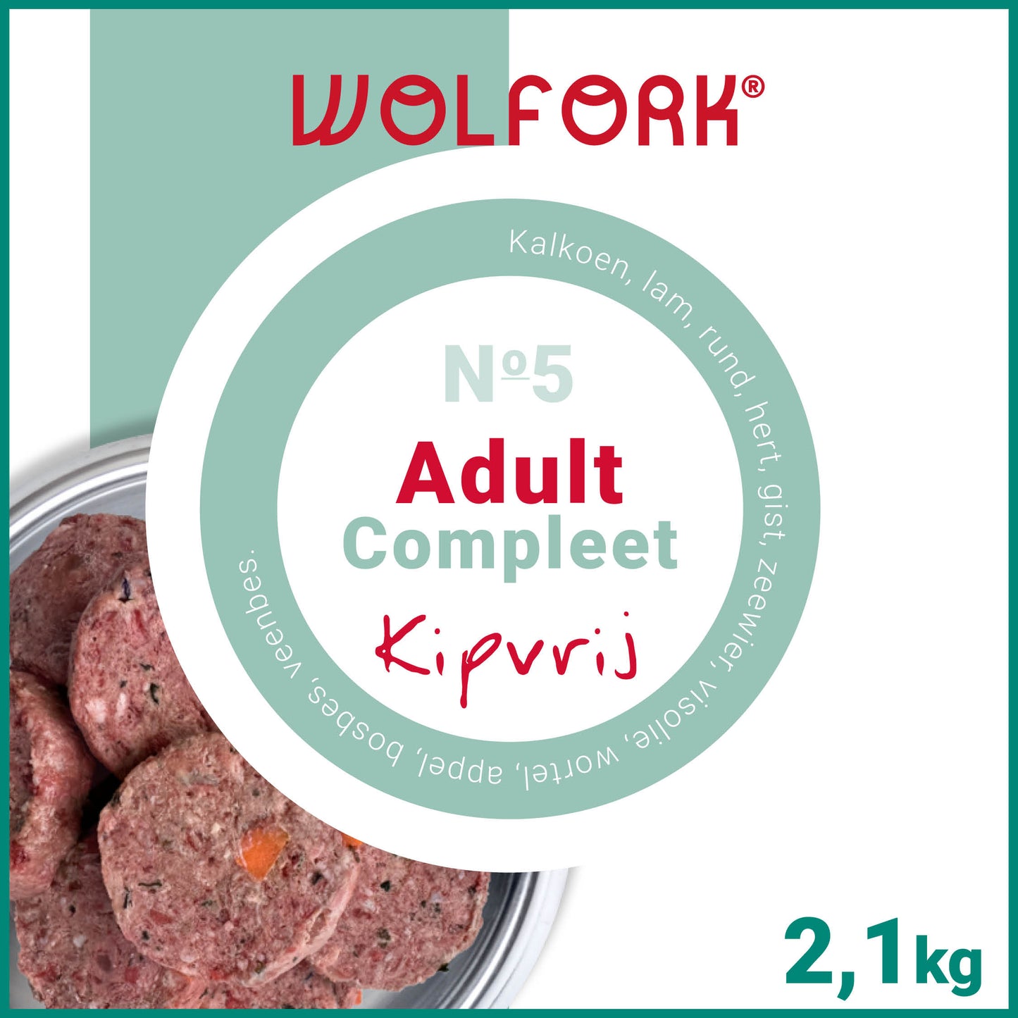 Wolfork Adult Compleet | Kipvrij. 100% natuurlijke rauwe hondenvoeding.