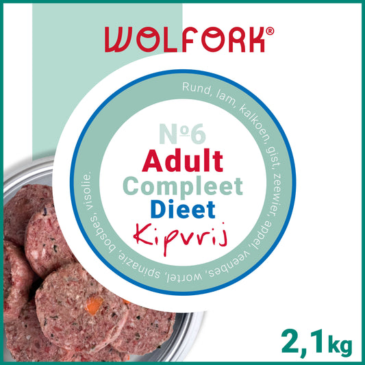 Wolfork Adult Dieet Compleet | Kipvrij. 100% natuurlijke rauwe hondenvoeding.