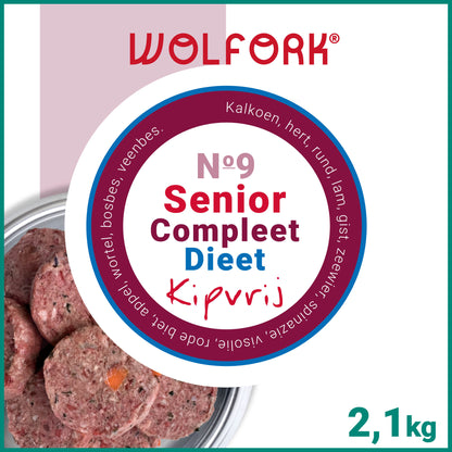 Wolfork Senior Dieet Compleet | Kipvrij. 100% natuurlijke rauwe hondenvoeding.